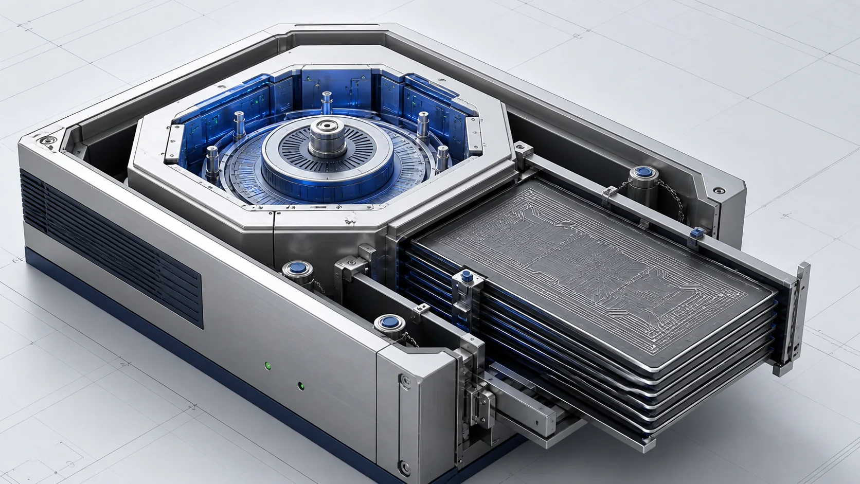 Conceptual cutaway of the locally governed decision chamber and append-only evidence ledger.